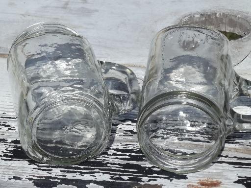 vintage glass canning jar mugs, set of fruit jelly jars w/ cup handles
