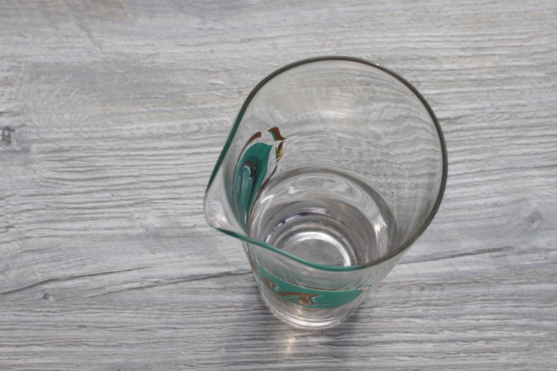 vintage glass cocktail mixer, small pitcher for two OURS in turquoise  gold