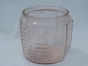 vintage glass cookie canister jar, old depression pink color