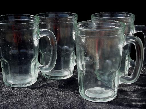 vintage glass jelly jar mugs, set of fruit preserve jars w/ cup handles