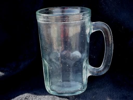 vintage glass jelly jar mugs, set of fruit preserve jars w/ cup handles