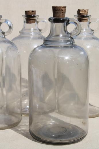vintage glass jugs, half gallon jug bottles for syrup, vinegar or home brewing