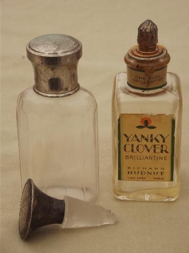 vintage glass perfume bottle collection, old vanity jars and bottles
