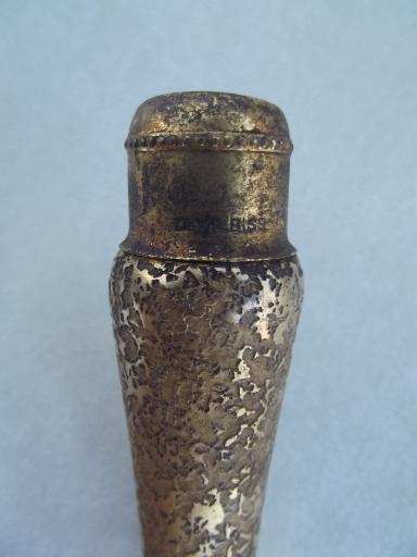 vintage glass perfume bottle signed DeVilbiss, art deco gold atomizer