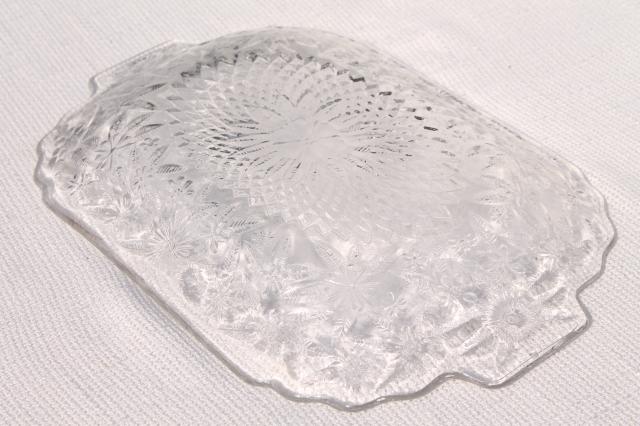 vintage glass serving tray or platter, pineapple and floral clear pressed pattern glass