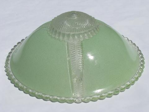 vintage glass shade for 1940s ceiling light fixture, pale jade green