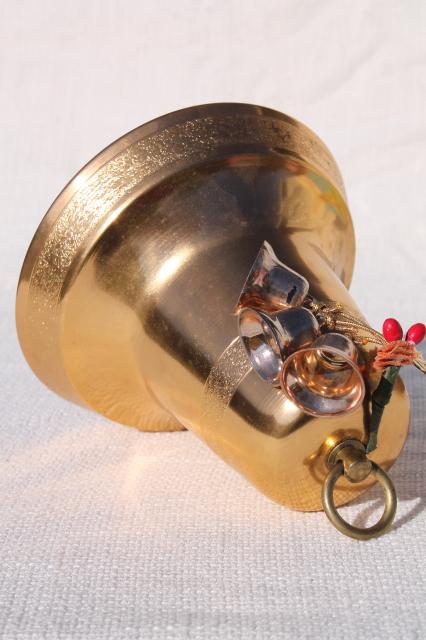 vintage gold aluminum Christmas bell, musical music box holiday decoration in original box