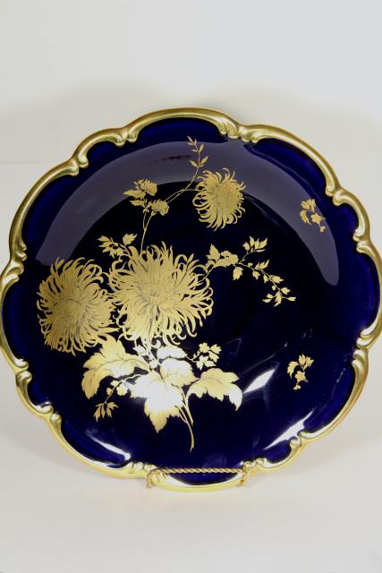 vintage gold chrysanthemum cobalt blue, hand painted Bavaria china large bowl centerpiece