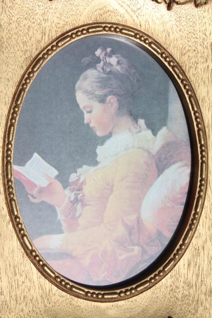 vintage gold faux wood frame w/ French print Fragonard young girl reading