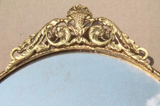 vintage gold rococo boudoir collection, perfume tray, metal sconces, baroque mirrors