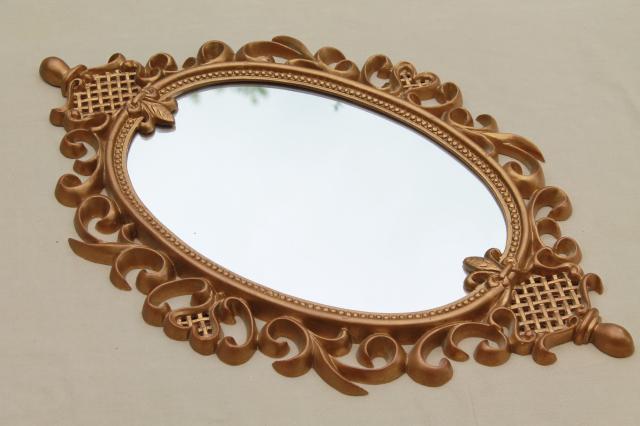 vintage gold rococo frame w/ oval glass mirror, Cinderella french brocante style!