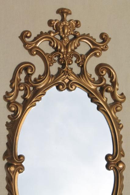 vintage gold rococo plastic wall mirror, petite size ornate french country frame