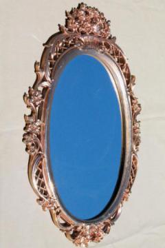 vintage gold rococo wall mirror, ornate Syroco Wood frame w/ oval glass
