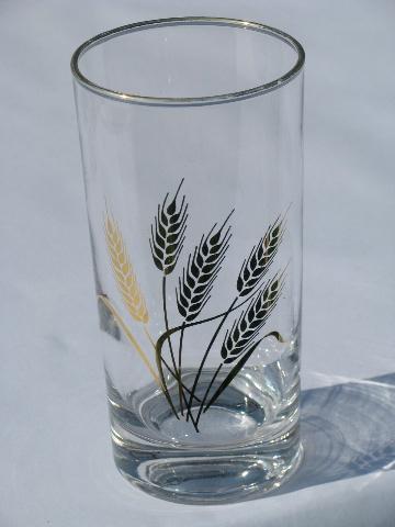 vintage golden wheat gold pattern glass, 6 glasses, set of tumblers