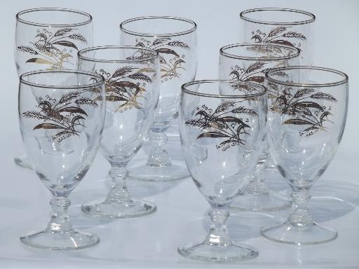 vintage golden wheat wine glasses, gold wheat sheaf goblets set of 8