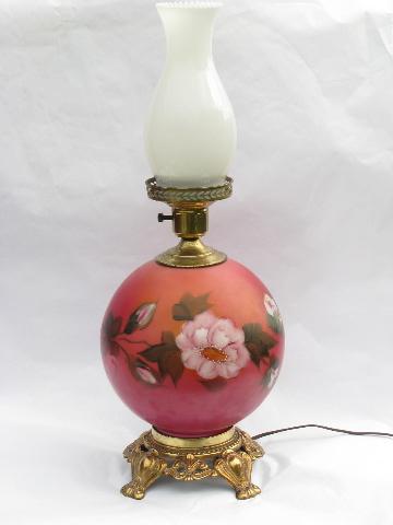 vintage gone with the wind lamp, hand-painted globe milk glass shade