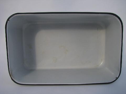 vintage graniteware enamel storage box w/ cover, fridge or kitchen bin