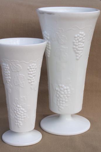 vintage grape pattern milk glass vases & flower bowls, Indiana harvest grapes