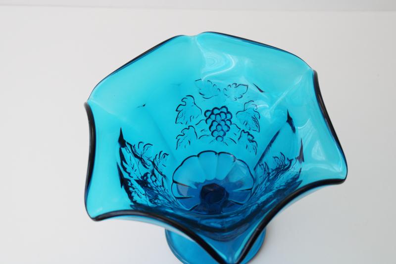 vintage grapes pattern compote or candy dish, colonial or bermuda blue, deep aqua color