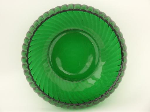 vintage green depression glass bowl, swirl ribbed pattern glass bulb flower bowl