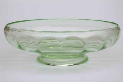 vintage green depression glass footed bowl,       paneled optic colonial panel pattern glass