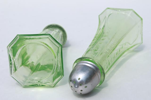 vintage green depression glass salt and pepper shakers, Anchor Hocking Princess S&P