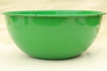 vintage green enamel bowl, large mixing bowl 1950s enamelware kitchenware