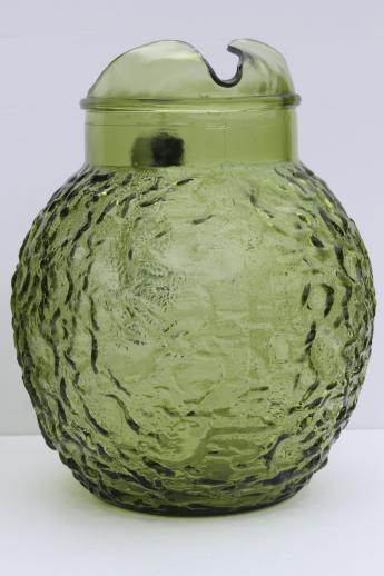 vintage green glass pitcher & glasses set, Lido / Milano Anchor Hocking