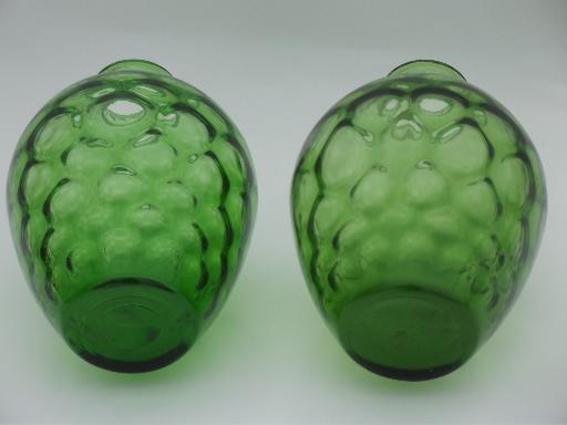 vintage green glass wine jars,   mid-century retro glass bottle urn vases