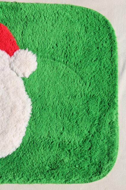 vintage green & red rug w/ Santa Claus - soft pile bath mat, or holiday welcome door mat