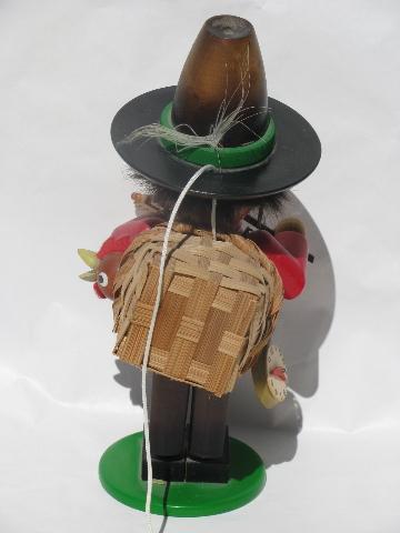 vintage gypsy baron wooden Steinbach smoker, wood figure w/ music box