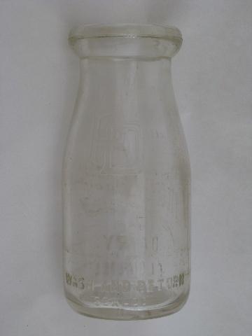 vintage half-pint glass milk bottle, old Producers Dairy advertising, Elgin Illinois