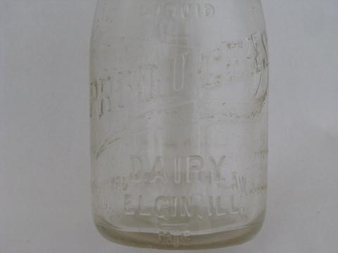 vintage half-pint glass milk bottle, old Producers Dairy advertising, Elgin Illinois
