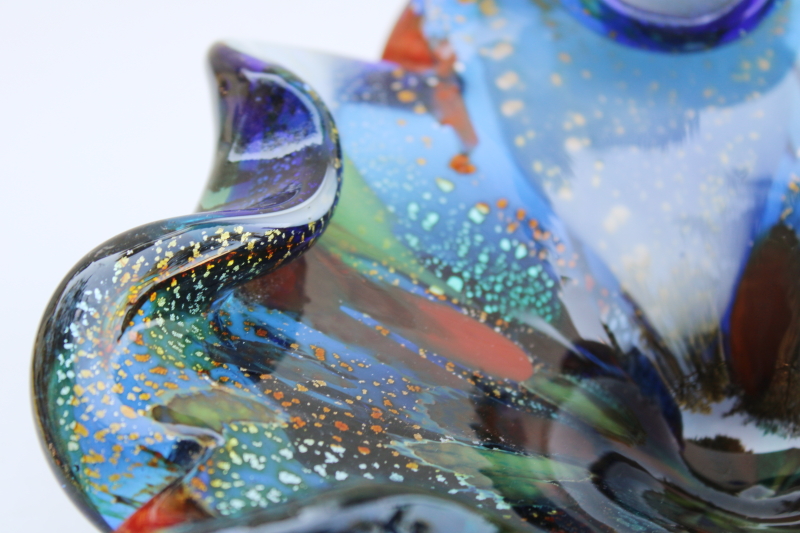 vintage hand blown art glass bowl, Murano glass confetti colors aventurine sparkles