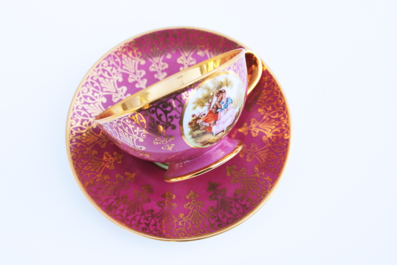 vintage hand decorated gold lined china tea cup  saucer Hutchenruether Bavaria