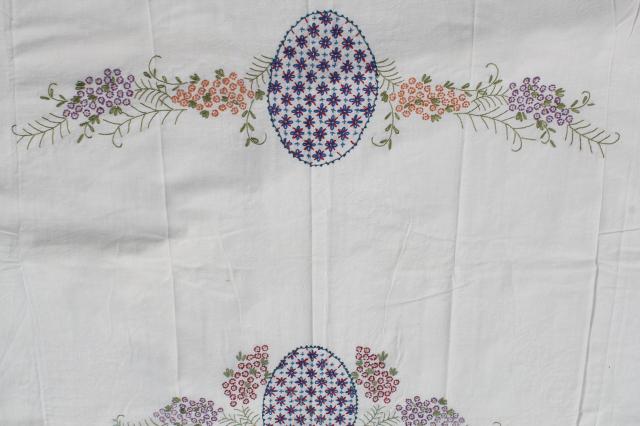 vintage hand embroidered cotton bedspreads, pair of summer weight coverlets w/ embroidery