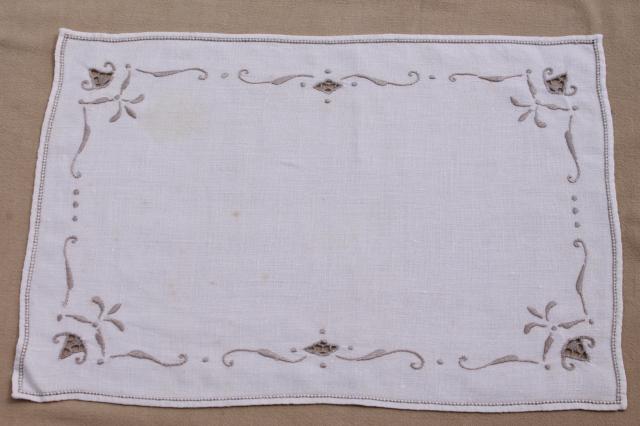 vintage hand embroidered linen cotton table linens, napkins, placemats, card table cloth