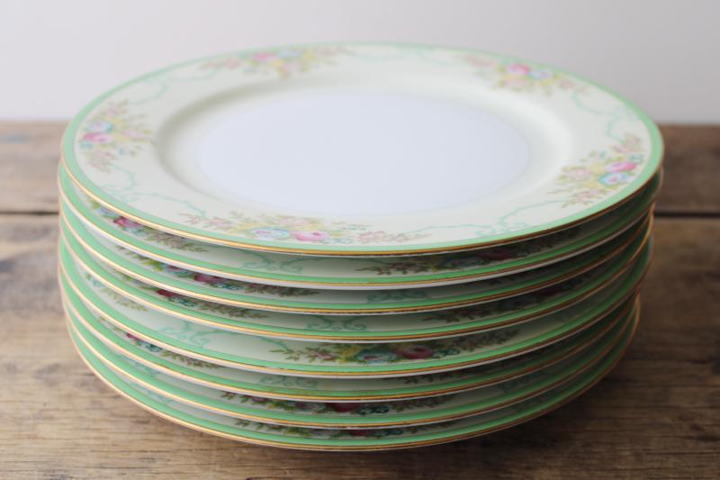 vintage hand painted Japan Meito china dinner plates Formal Garden floral w/ green