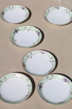 vintage hand painted Japan china plates w/ violet flowers, Nippon gold moriage porcelain