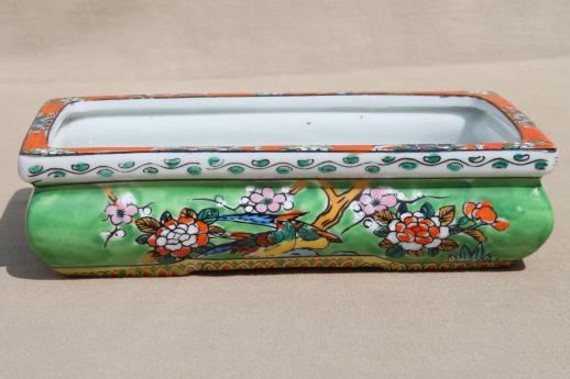 vintage hand painted Japan pottery planter, rectangular dish for rock garden, bonsai, flowers