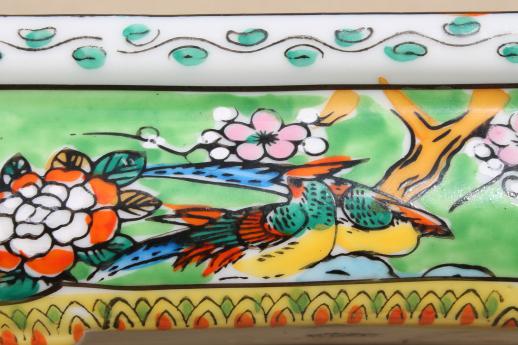 vintage hand painted Japan pottery planter, rectangular dish for rock garden, bonsai, flowers