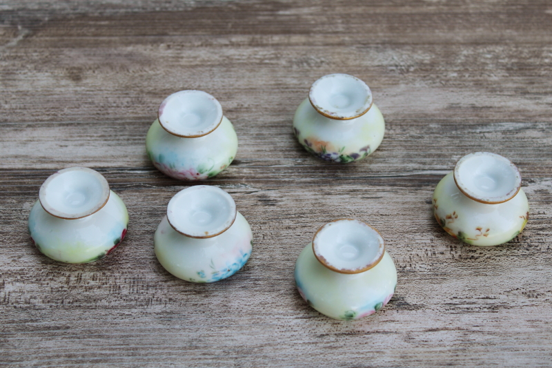 vintage hand painted china egg cups or salt cellars, tiny individual bowls w/ different flowers