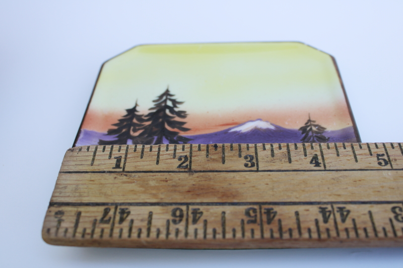 vintage hand painted china trivet plate, pines  mountain scene early Noritake M mark