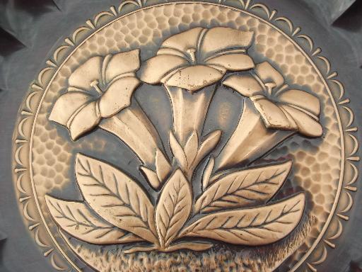vintage handcrafted tooled wrought solid copper plate, Vicenza Italy