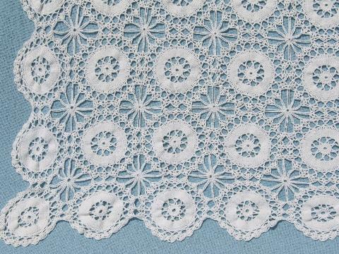 vintage hand-crocheted cotton lace cotton bedspread or tablecloth