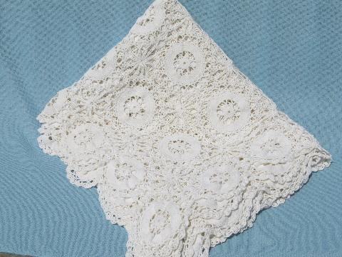 vintage hand-crocheted cotton lace cotton bedspread or tablecloth