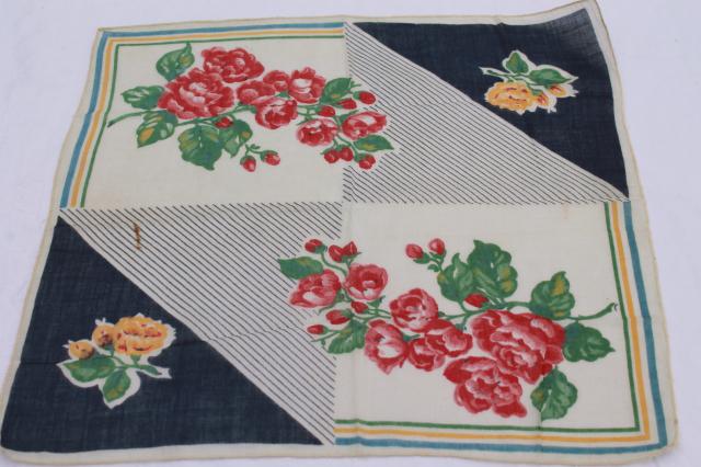 vintage handkerchiefs lot - floral prints, spring flowers, bouquet of roses - printed cotton hankies