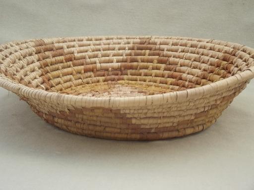 vintage handmade baskets, lot of coiled basket bowls and trays