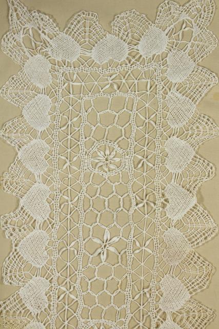 vintage handmade lace table runner with heart border, Valentine hearts