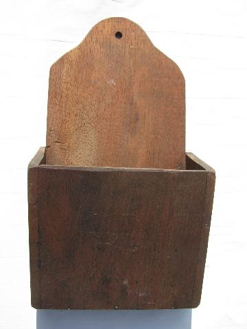 vintage handmade walnut wood wall box or match holder, black forest primitive style